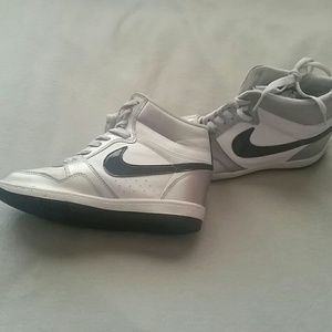 White and silver Nike Force wedge sneaker